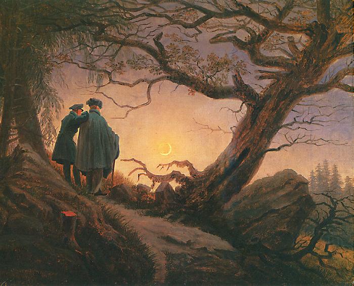 Zwei Manner in Betrachtung des Mondes, Caspar David Friedrich